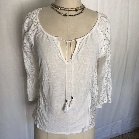 forever 21 bohemian style cotton stretch top with lace detail size s - Picture 1 of 9